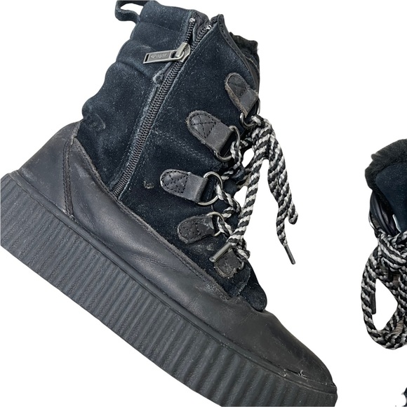 PAJAR Women's Black Leather Suede Lace Up Faux Wool Snow Winter Boots -30c 10 - Picture 4 of 14